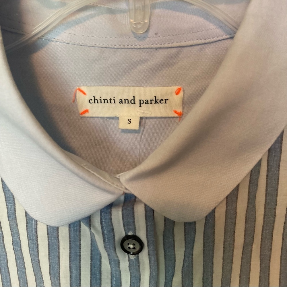 Chinti And Parker Women S Blue White Pinstripe Button Down Long Sleeve Shirt - Picture 7 of 10